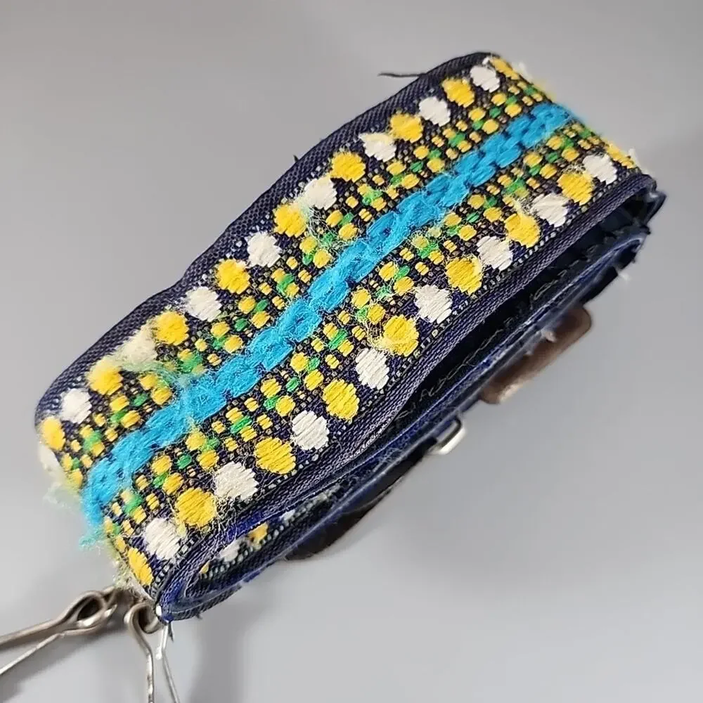 Vintage SLR Camera Strap 70s Hippie Woven Yellow White Blue